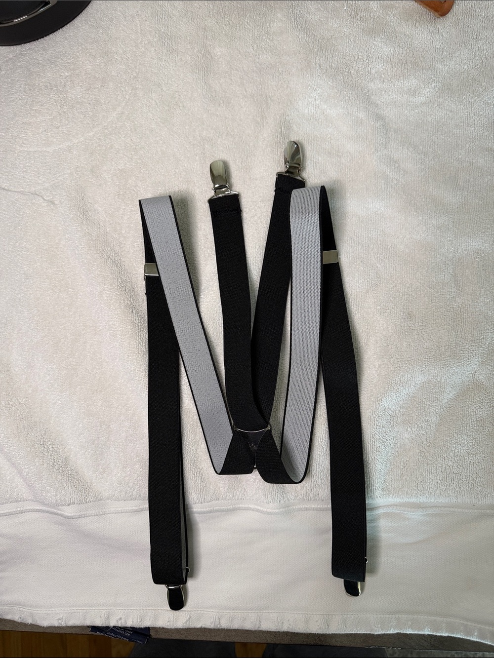 Black Suspenders with Reflective Gray Stripe